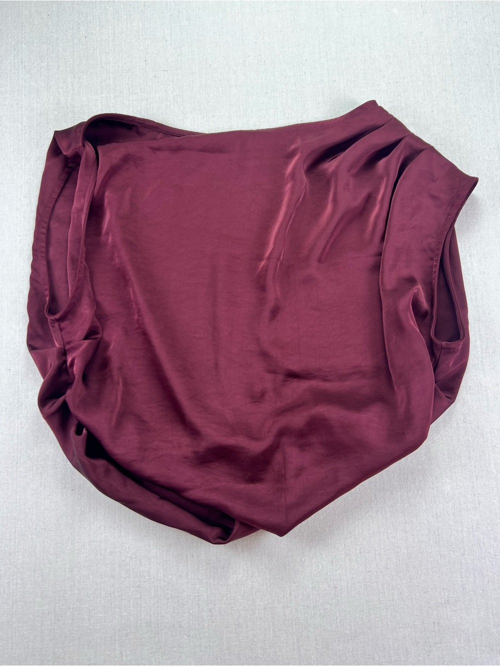 Women's Wine Colored Asymmetrical Pleated Elegant Sexy Sleek Sleeveless Top - L